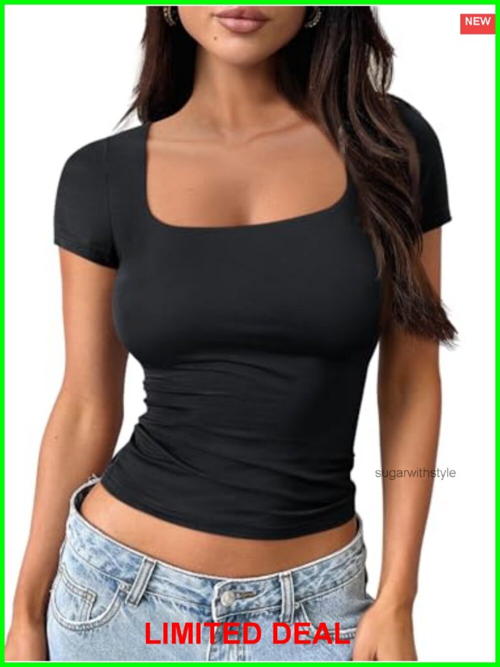 Double Lined Square Neck Short Sleeve Crop Top